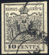 O 1854, 10 Cent. Nero, Carta A Macchina, Cert. Strakosch (Sass. 19) - Lombardo-Vénétie