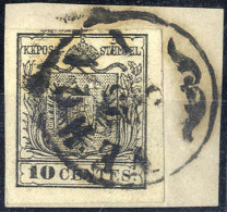 Piece 1854, 10 Cent. Nero, Carta A Macchina, Cert. Strakosch (Sass. 19) - Lombardy-Venetia