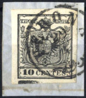 Piece 1857, Frammento Con 10 Cent. Nero Carta A Macchina Con Spazio Tipografico In Basso, Cert. Enza Diena, Sass. 19d /  - Lombardo-Vénétie