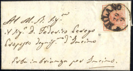 Cover 1854, 15 Cent. Rosso Vermiglio, Carta A Macchina, Bordo Di Foglio A Sinistra, Su Lettera Da Milano (Sass. 20 - ANK - Lombardo-Vénétie