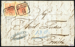 Cover 1854, Lettera Da Venezia Il 25.10 Per Trieste Affrancata Con Due 15 C. Rosso III Tipo, Bollo "DA VENEZIA COL VAPOR - Lombardo-Venetien