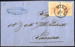 Cover 1857, Lettera Da Milano Il 17.6 Per Parma Affrancata Con Due 15 Cent. Rosa Carta A Macchina, Sass. 20 - Lombardo-Venetien
