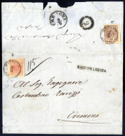 Cover 1856, Lettera Raccomandata Da Brescia Del 8.9 Per Cremona Affrancata Con 15 Cent. Rosa Salmone Su Carta Cartoncino - Lombardo-Vénétie