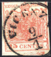 O 1852, 15 Cent. Rosa III Tipo Con Spazio Tipografico In Alto, Firmato Sorani, Sass. 20g - Lombardo-Vénétie