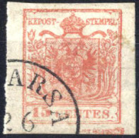 O 1854, 15 Cent. Rosso III Tipo Con Spazio Tipografico In Baso, Sass. 20g - Lombardo-Venetien