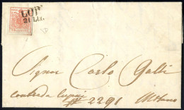 Cover 1854, Lettera Da Lodi Il 21.7 Per Milano Affrancata Con 15 Cent. Rosa III Tipo Con Spazio Tipografico In Basso, Fi - Lombardo-Venetien