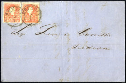 Cover 1858, 5 Soldi Rosso, Primo Tipo, Coppia Su Lettera Da Brescia 2.3.1859 (Sass. 25 - ANK 9I) - Lombardo-Venetien