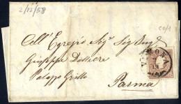 Cover 1858, 10 Soldi Bruno, Primo Tipo, Su Lettera Della Seconda Distanza Da Verona 2.12.1858 Per Parma, Interessante (S - Lombardo-Vénétie