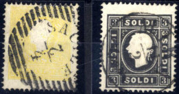 O 1859, 2 S Giallo + 3 S Nero Del II° Tipo, Annullati, Sass. 28-29 - Lombardo-Venetien