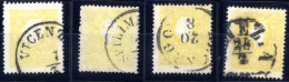 O 1859, 2 S Giallo Del II° Tipo, Quattro Esemplari Con Differenti Gradazioni Di Colore, Annullati, Sass. 28 - Lombardo-Vénétie