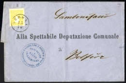 Cover 1863, Stampa Da Sambonifacio Il 13.10.1863 Per Belfior Afrancata Con 2 Soldi Giallo II Tipo Annullato A Verona, Sa - Lombardy-Venetia