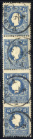 O/pair 1859, II. Emissione 15 Soldi Azzurro II Tipo Striscia Verticale Di Quattro, Annulli C1 "PADOVA, 9/4", Dentellatur - Lombardy-Venetia
