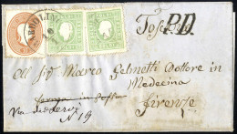Cover 1862, Lettera Di Tre Sezioni Da Bardolino 10.1.1863 Per Firenze Affrancata Con Due Esemplari Verde Giallo, Seconda - Lombardo-Venetien