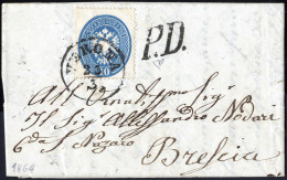 Cover 1864, Minilettera Da Verona Del 23.3 Per Brescia Affrancata Con 10 S. Azzurro Dent. 14, Firmata ED, Sass. 39 / 300 - Lombardy-Venetia