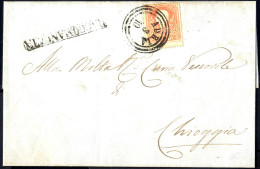 Cover ADRIA 3 / 10, Annullo C3 Su 5 Soldi Rosso Su Lettera Raccomandata Per Chioggia, Francobollo Della Raccomandatione  - Lombardy-Venetia