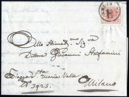 Cover Arcisate, (C1 Punti 8) Lettera Del 21.11.1855 Per Milano Affrancata Con 15 Cent. Rosso III Tipo Carta A Macchina,  - Lombardo-Venetien