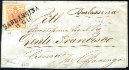 Cover Barlassina, SD 8 Punti, Su 15 C Rosso Vermiglio III Tipo Carta A Macchina Su Lettera Il 11.6.1856 Per Crema, Firma - Lombardo-Vénétie