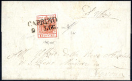 Cover Caprino, SD 10 P, Lettera Del 9.7.1850 Per Verona Con 15 C Rosso I Tipo, Prima Tiratura Carta A Mano, Firmata EDie - Lombardo-Vénétie