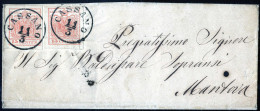 Cover Cassano, (C1 Punti 5) Lettera Del 11.3 Per Mantova Affrancata Con Due 15 Cent. Rosso III Tipo Carta A Mano, Sass.  - Lombardo-Veneto