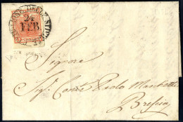 Cover Castiglione Delle Stiviere, C2 5 P, Lettera Del 24.2 Per Brescia Affrancata Con 15 C Rosso III Tipo Carta A Mano,  - Lombardy-Venetia