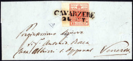 Cover Cavarzere, (SD Punti 9), Lettera Del 24.9.1850 Per Venezia Affrancata Con 15 Cent. Rosso I Tipo Prima Tiratura Car - Lombardo-Veneto