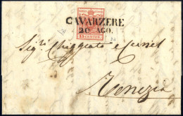 Cover Cavarzere, SD 9 Punti, Su 15 C Rosso I Tipo Carta A Mano Su Lettera Il 20.8.1850 Per Venezia, Cert. Enzo Diena, Sa - Lombardo-Veneto