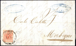 Cover Como, 2CO Gr. Punti 12, Lettera Del 25.7.1850 Per Morbegno Affrancata Con 15 Cent. Rosso I Tipo Prima Tiratura Car - Lombardy-Venetia