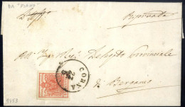 Cover Corna, C1 6 Punti, Su Lettera Del 23.5.1853 Per Bergamo Affrancata Con 15 C Rosso III Tipo Carta A Mano, Sass. 6 / - Lombardo-Veneto