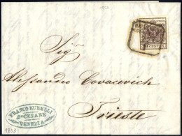 Cover Da Venezia Col Vapore, I° Tipo 4 P, Lettera Del 22.1.1853 Per Trieste Affrancata Con 30 C Bruno I Tipo Carta A Man - Lombardo-Vénétie