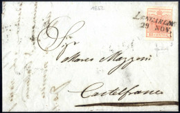 Cover Longarone, SI 10 P, Lettera Del 29.11.1852 Per Castelfranco Affrancata Con 15 C Rosso I Tipo Carta A Mano, Cert. S - Lombardo-Veneto