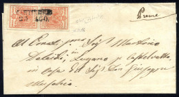 Cover MARTINENGO / 25 AGO., Annullo SD Su Due Esemplari 15 Cent., Carta A Macchina, Su Lettera Per Lugano, Segno "3" Di  - Lombardo-Vénétie