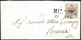 Cover Milano, SD(II) Punti 6, Lettera Del 27.7.1850 Per Brescia Affrancata Con 30 Cent. Bruno Chiaro I Tipo Prima Tiratu - Lombardo-Veneto