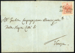 Cover Mirano, SI Lg. Azzurro Punti R1, Lettera Del 29.7.1850 Per Venezia Affrancata Con 15 Cent. Rosso, Carta A Mano I T - Lombardo-Veneto