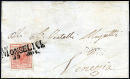 Cover Monselice, SD Punti 7, Lettera Del 29.12.1850 Per Venezia Affrancata Con 15 Cent. Rosso I Tipo Carta A Mano, Sass. - Lombardo-Veneto