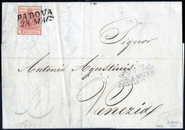 Cover Padova, SD Punti 6, Lettera Del 28.5 Per Venezia Con 3 Kreuzer Rosa Carminio I Tipo Carta A Mano, Cert. Ferchenbau - Lombardy-Venetia