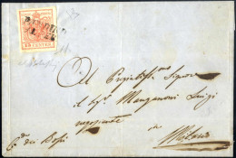 Cover Pandino, SI Punti 12, Lettera Del 19.2 Per Milano Affrancata Con 15 Cent. Rosa Vermiglio III Tipo Carta A Macchina - Lombardy-Venetia