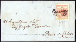 Cover Perarolo, (SI Lg. Punti 6), Lettera Del 12.8.1855 Per Pieve Di Cadore Affrancta Con 15 Cent. Rosso III Tipo Carta  - Lombardo-Veneto