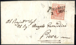 Cover Perarolo, SI Lg. Punti 6, Lettera Del 2.11.1850 Per Pieve Affrancata Con 15 Cent. Rosso I Tipo Prima Tiratura Cart - Lombardo-Vénétie