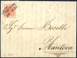 Cover Piadena, Cor. Punti 5, Lettera Del 29.3.1853 Per Mantova Affrancata Con 15 Cent. Rosso III Tipo Carta A Mano, Sass - Lombardy-Venetia