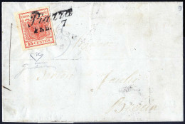 Cover Piazza, (Cor. Punti 11), Lettera Del 7.2.1851 (datario Invertito) Per Brescia Affrancata Con 15 Cent. Rosso I Tipo - Lombardo-Vénétie