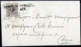 Cover Ponte In Valtellina, (SD Punti 11), Lettera Del 9.4.1851 Per Como Affrancata Con 30 Cent. Bruno I Tipo Prima Tirat - Lombardy-Venetia