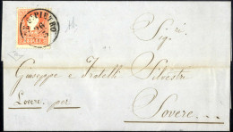 Cover Ponte S. Pietro, C1 Punti 10, Lettera Del 26.3.1859 Per Lovere Affrancata Con 5 S. Rosso I Tipo, Firmata AD, Cert. - Lombardo-Vénétie