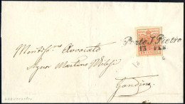 Cover Ponte S. Pietro, Cor. Azzurro Nerastro Punti 8, Lettera Del 13.2 Per Gandino Affrancata Con 15 Cent. Rosso III Tip - Lombardo-Venetien