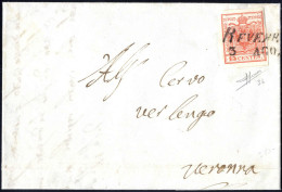 Cover Revere, SI Lg. Punti 5, Lettera Del 3.8.1850 Per Verona Affrancata Con 15 Cent. Rosso Carminio I Tipo Prima Tiratu - Lombardy-Venetia