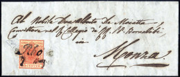 Cover Rho, (Cor. Punti R1) "completato A Penna All'origine", Lettera Del 6.5.1851 Per Monza Affrancata Con 15 Cent. Ross - Lombardo-Venetien