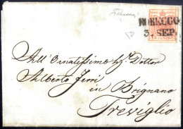 Cover Robecco, SD 9 Punti, Su Lettera Del 3.9.1856 Per Treviglio Affrancata Con 15 C Rosso Vermiglio III Tipo, Carta A M - Lombardo-Vénétie