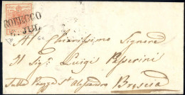 Cover Robecco, SD Punti 9, Lettera Del 6.7 Per Brescia Affrancata Con 15 Cent. Rosa Rosso III Tipo Carta A Mano, Cert. E - Lombardo-Vénétie