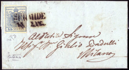Cover Sermide, (SD Punti 7) Su Lettera Del 15.7.1850 Per Milano Affrancata Con 45 Cent. Azzurro Chiaro I Tipo Prima Tira - Lombardo-Venetien