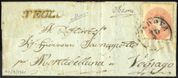 Cover Teolo, SI R1 P, Lettera Del 10.4.1861 Annullata A Padova, Affrancata Con 5 S Rosso, Firmata Sorani, Sass. 33 / 225 - Lombardy-Venetia