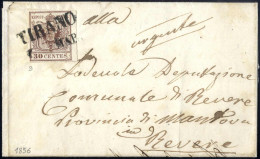 Cover Tirano, SD 6 P, Lettera Del 9.1.1856 Per Revere, Affrancata Con 30 C Bruno Lillaceo II Tipo Carta A Mano, Sass. 9  - Lombardy-Venetia